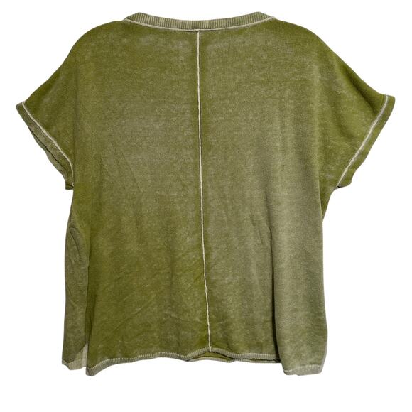 Sundance Acid Washed Short Sleeve Sweater Womens Medium Pear Green Exposed Seam - Picture 4 of 10